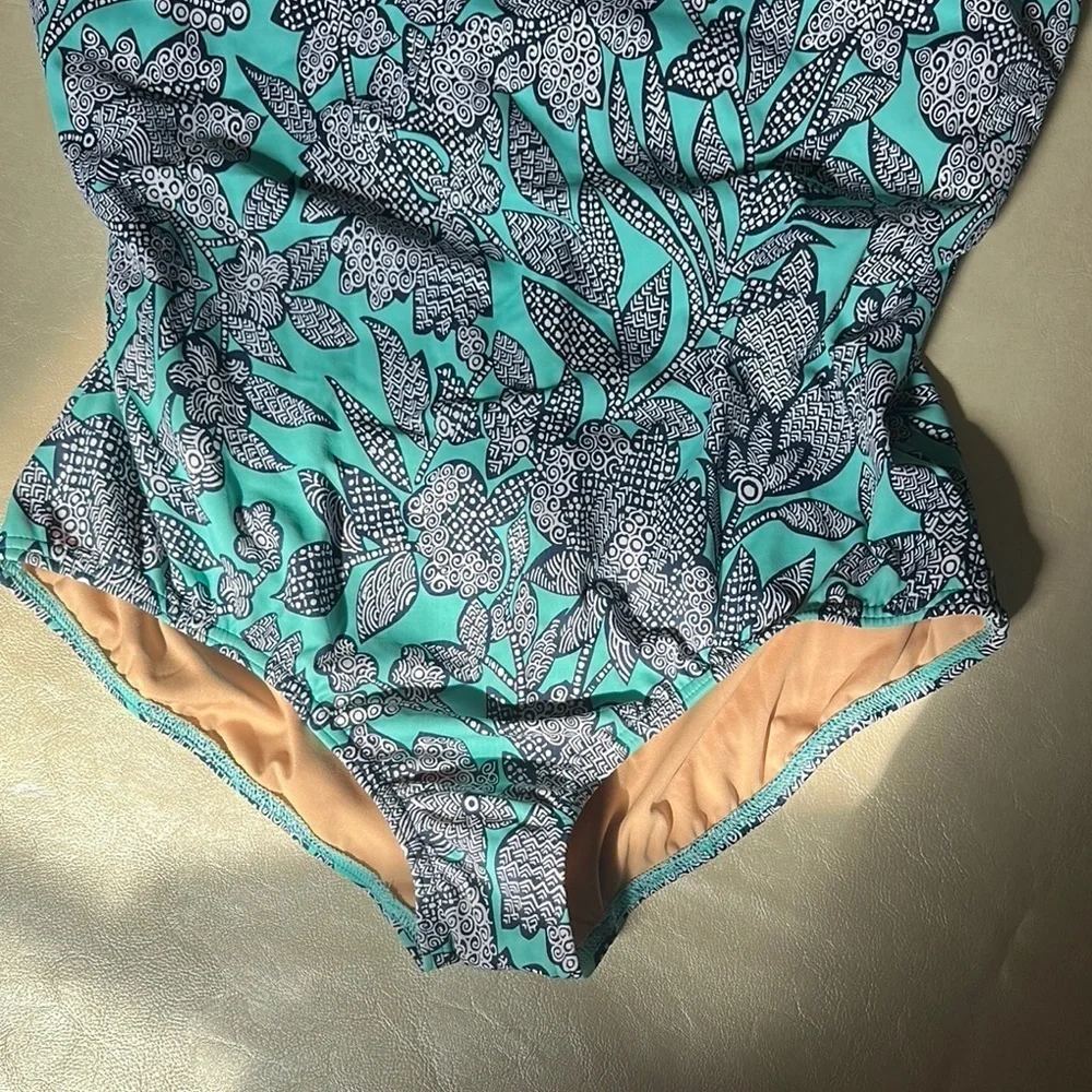 Lands' End Blue Floral One Piece Swimsuit